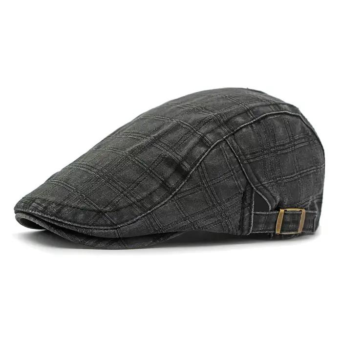 Casquettes plates décontractées à carreaux pour hommes, bérets de couleur unie, chapeaux fins printe