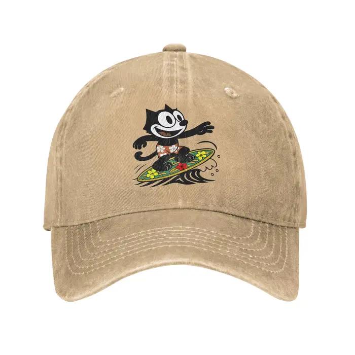 Unisexe F-Felix le chat surf est vers le haut! Casquette de baseball délavée en détresse décontracté