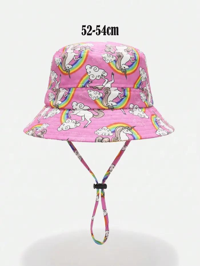 Chapeau seau de couleur unie pour filles de 3 à 8 ans, motif licorne de dessin animé mignon, style c