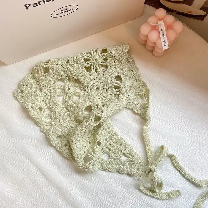 Mode tricoté foulard chapeau français Style pastorale Triangle bandeau à la main Crochet bandeau ser