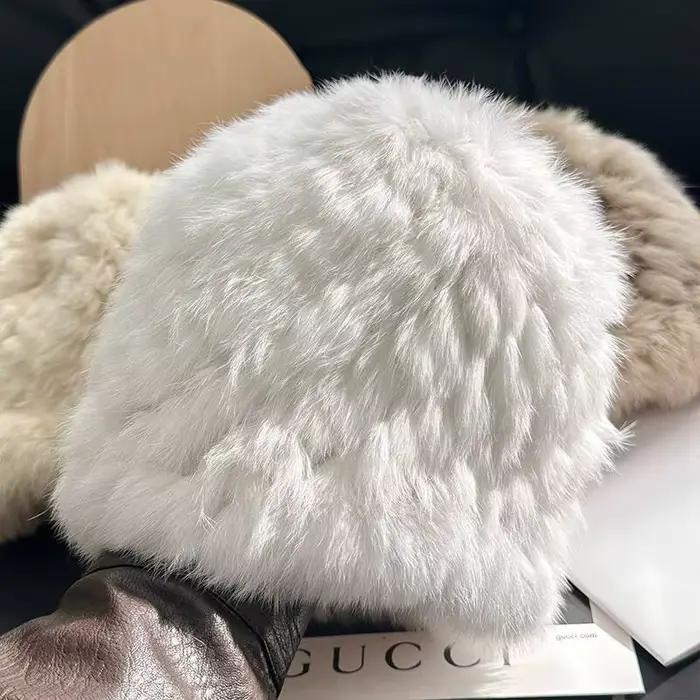 Chapeau de fourrure de lapin pour femmes hiver épaissi chaleur casquettes résistantes au froid trico