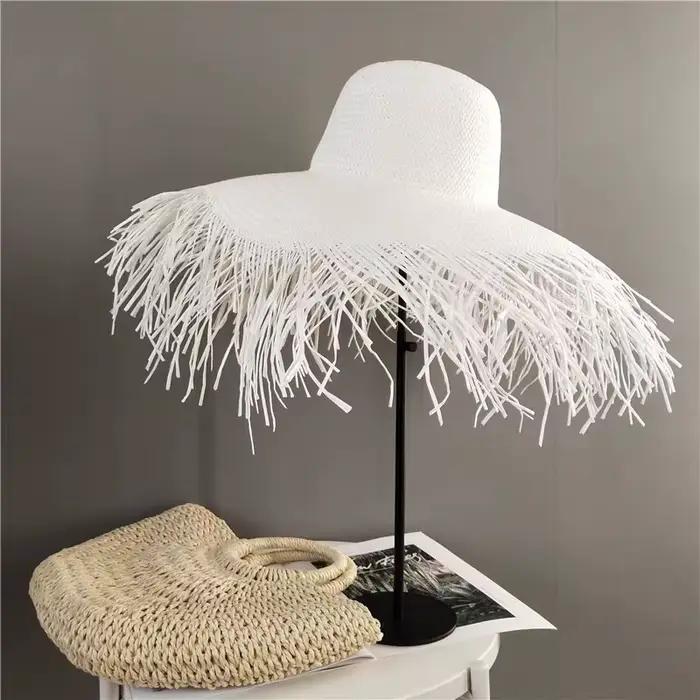 Chapeau de paille à large bord pour femme, style européen et américain, en herbe de Lafite, protecti