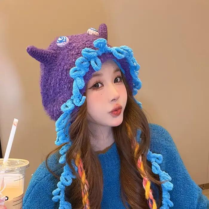 Chapeau sans bord en cachemire sans bord, petit chapeau éditorial, chapeau chaud en peluche fait à l