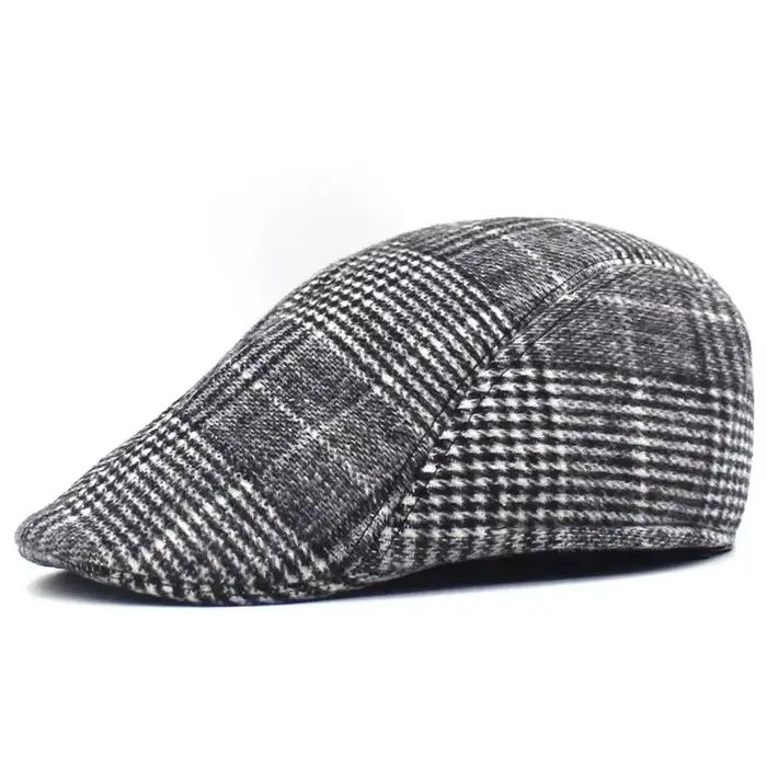Béret Rétro Style Britannique Automne Hiver, Chapeau Imprimé à Carreaux pour Homme, Casquette de Fac