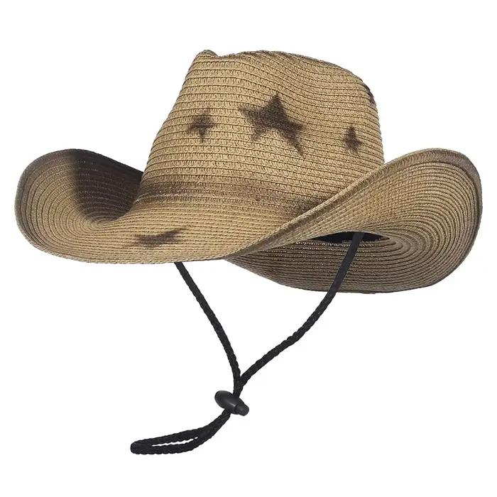 Westren Cowboy chapeau pour hommes à large bord femmes été Cowgirl chapeau soleil plage chapeau de p