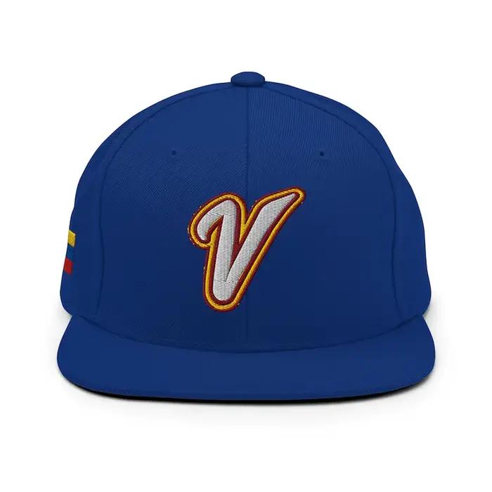 Casquette snapback de baseball du Venezuela, bleue, équipe du Venezuela, visière plate