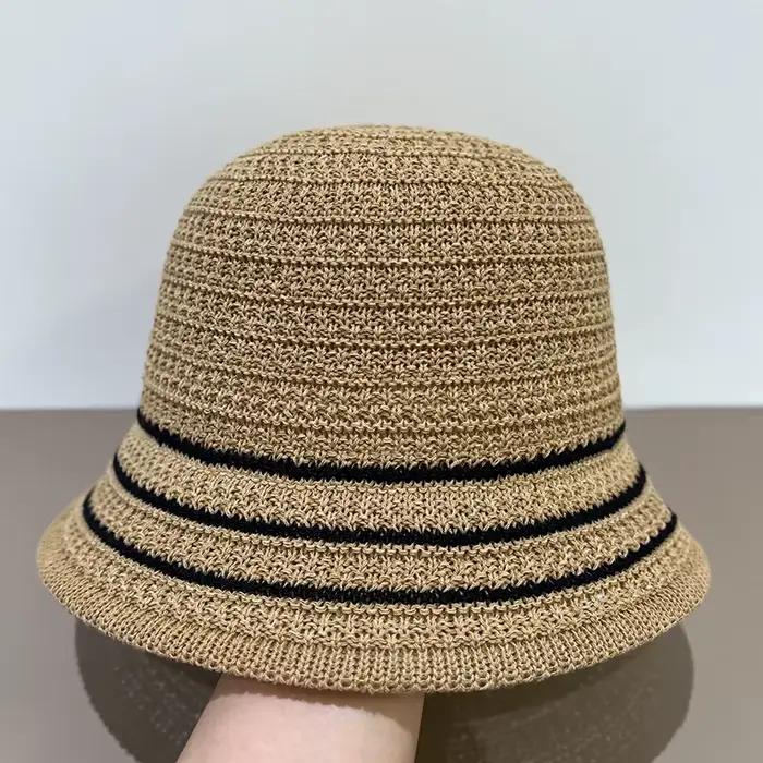 Chapeau de plage respirant à rayures pour femme, style été, idéal pour l'extérieur, protection solai