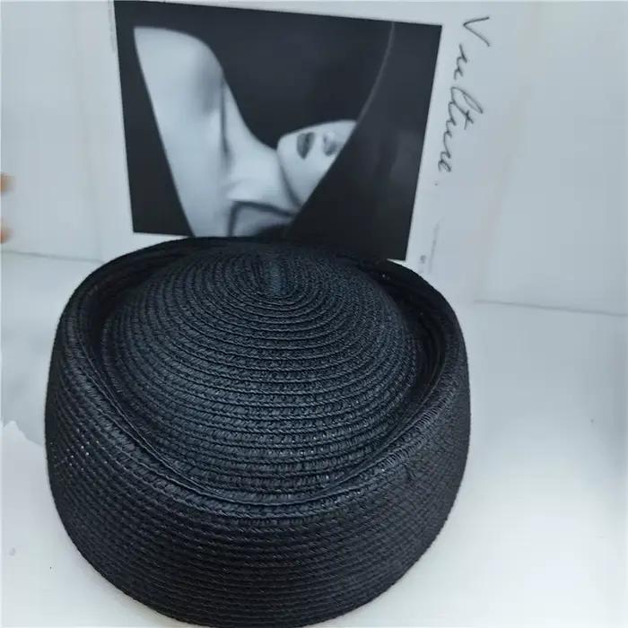 Béret Rond Rétro d'Été Tressé à la Main, Chapeau d'Artiste en Paille à Calotte Concave, Chapeau de S