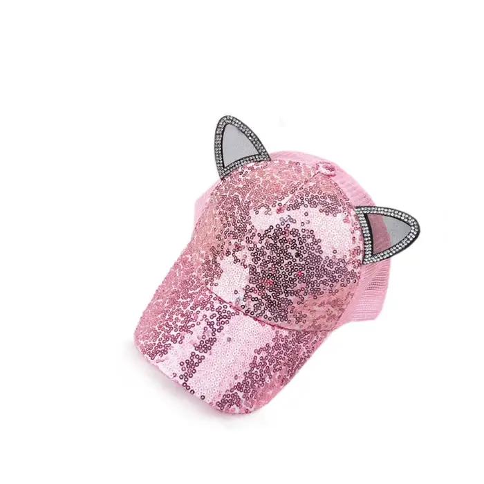 Parent-enfant mode paillettes oreilles bébé chapeau été maille enfants casquette de Baseball dessin 