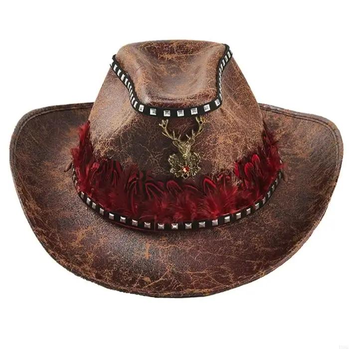 Chapeau gothique élégant décoré plumes, couvre-chef formel unisexe traditionnel pour spectacles théâ