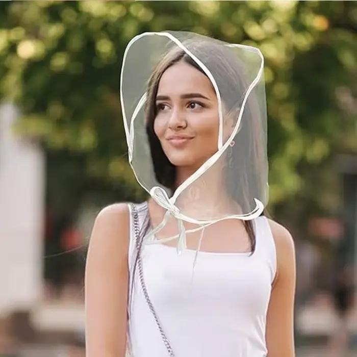 Chapeau de pluie transparent réutilisable avec visière, imperméable en PE, pour femmes, mères, voyag