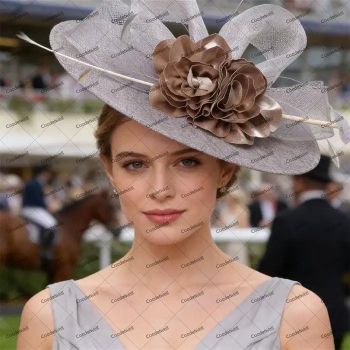 Grand chapeau fascinateur marron pour femmes, couvre-chef d'église du Kentucky Drby, casquette de ch