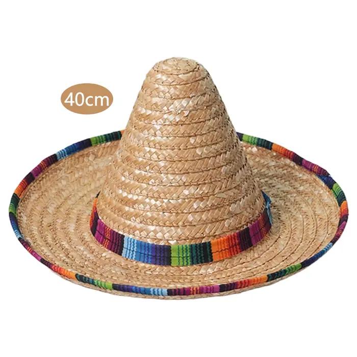 Chapeau de paille mexicain carnaval large Beige Fiesta Sombrero chapeau été coloré à large bord chap
