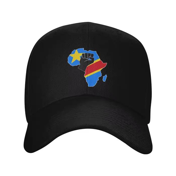 Casquette de baseball avec drapeau de la République démocratique du Congo (RDC) sur carte d'Afrique,