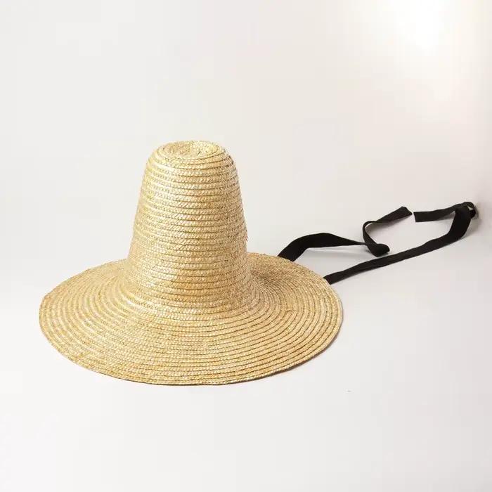 USPOP-Chapeau de soleil en paille à large bord, style rétro pointu, avec bretelles, défilé de mode