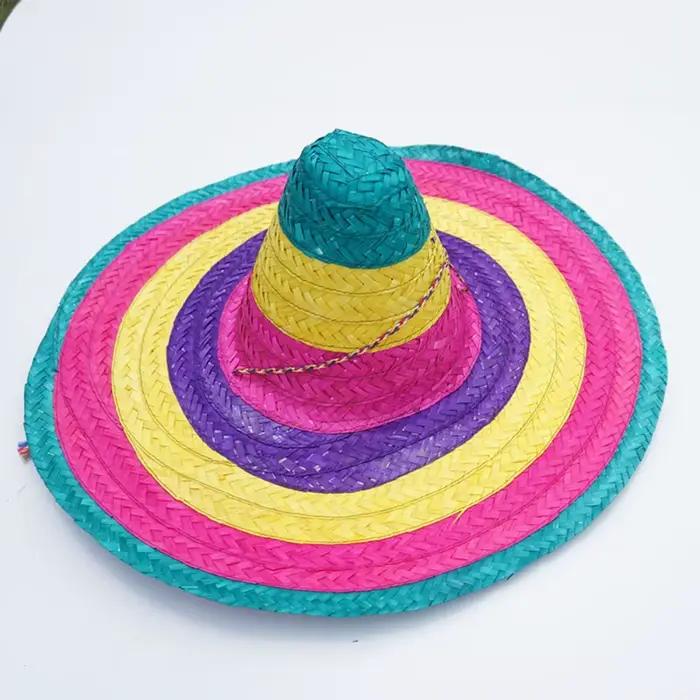 Chapeau de fête mexicain à large bord coloré d'été, chapeaux de paille Sombrero d'halloween, décor d