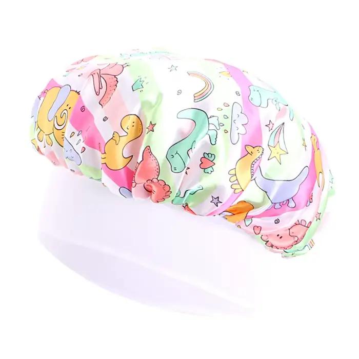 Nouveaux enfants Bonnet élastique imprimé Satin Bonnet respirant bébé nuit sommeil casquettes large 