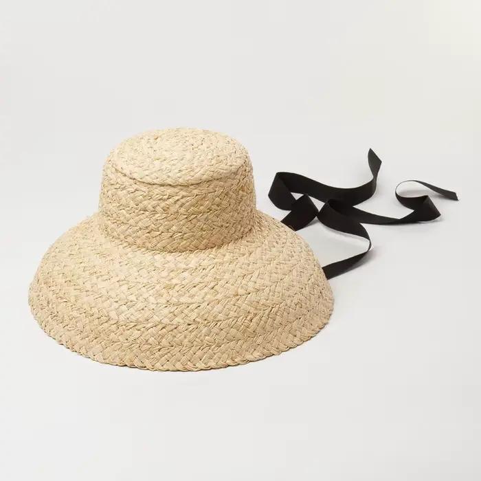 USPOP-Chapeau de Paille en Raphia à Large Bord pour Femme, Style Français, avec Bretelles, Printemps