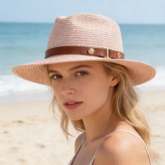 Chapeau de paille d'été pour femme à calotte plate, idéal pour les sorties et la protection solaire 