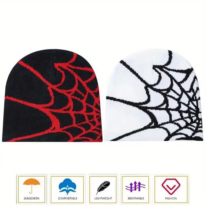 Lot de 2 bonnets en toile d'araignée unisexe, chapeau tricoté sans bords au design tendance à haute 