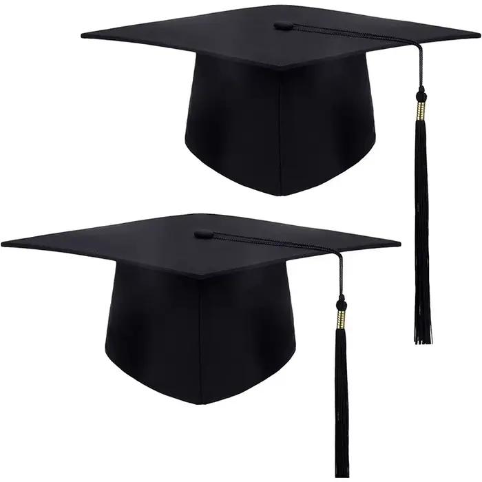 Chapeau de remise de diplôme noir pour adultes, casquettes de baccalauréat avec glands, fournitures 
