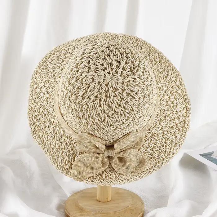Chapeau Panama en paille fait à la main pour femmes avec détail de nœud papillon – Casquette solaire