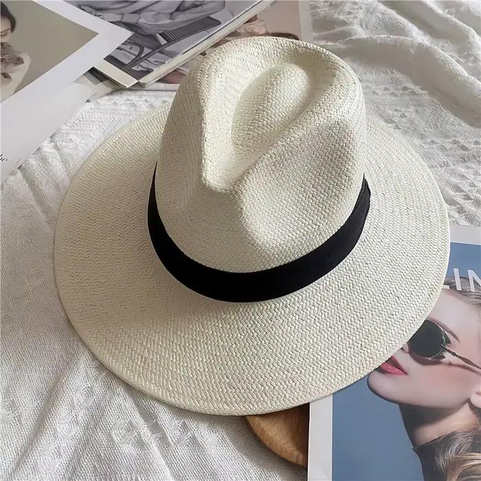 Chapeau Panama pour hommes Simple unisexe cinq points paille été voyage vacances chapeau de soleil c