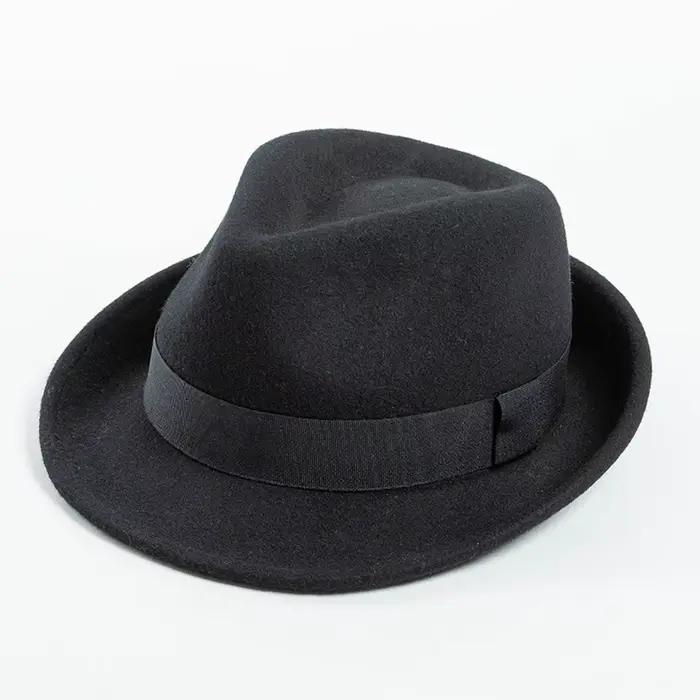 Chapeau Trilby en laine noire pour hommes, Fedoras à bord court, ander, fête de mariage, église, ban