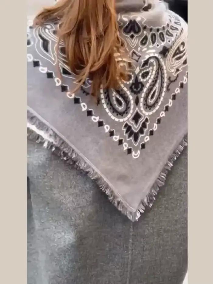 Foulard bandana vintage uni à motif cachemire pour femme, carré, avec franges, passe-partout, style 