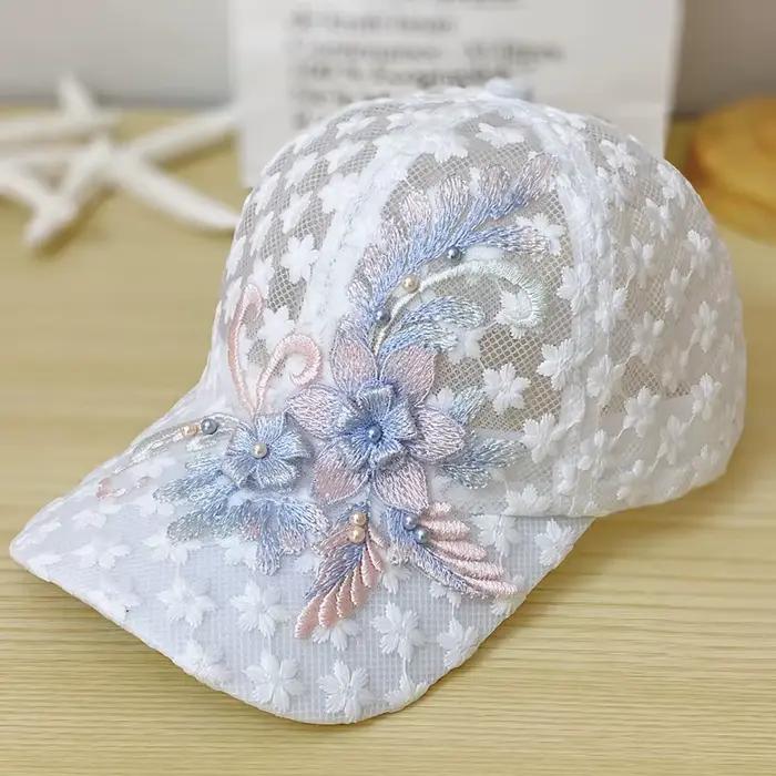 Casquette de baseball d'été pour femme, broderie de fleurs, maille respirante, langue de canard, cha