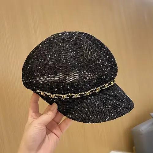Chapeau Octogonal à Paillettes pour Femme, Nouvelle Tendance, Niche, Amissié, Respirant, Canard, Omb