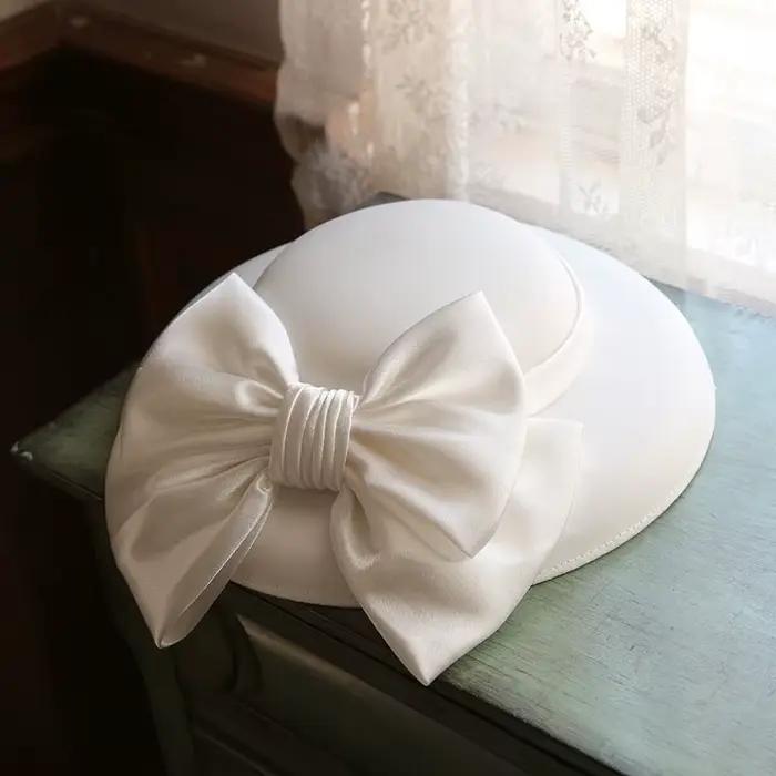 Chapeau seau angleterre pour femmes avec grand nœud, chapeau de mariage pour fête de banquet, chapea