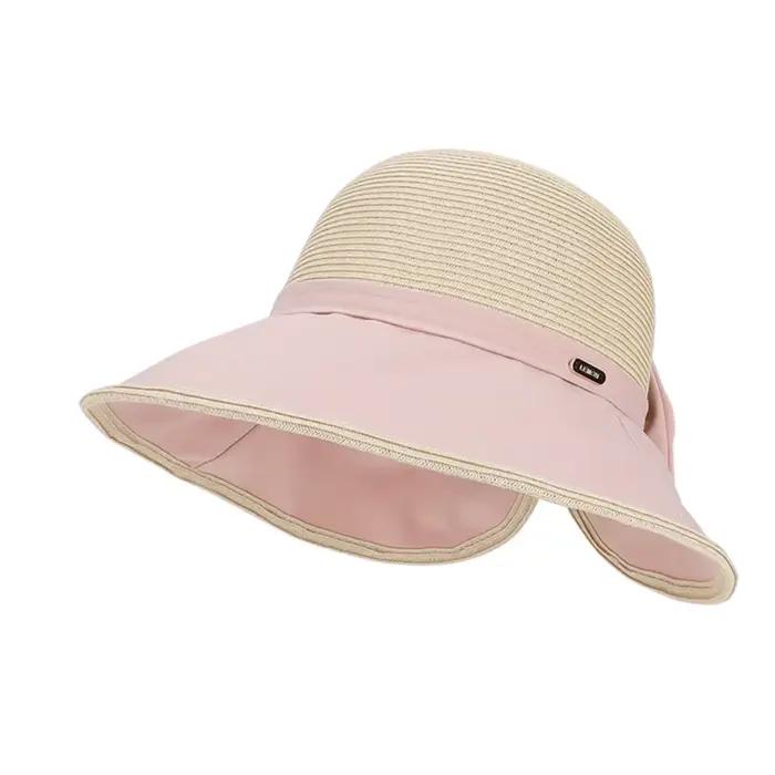 Chapeau de soleil élégant pour femme avec grand nœud, chapeau de paille à large bord et nœud, chapea