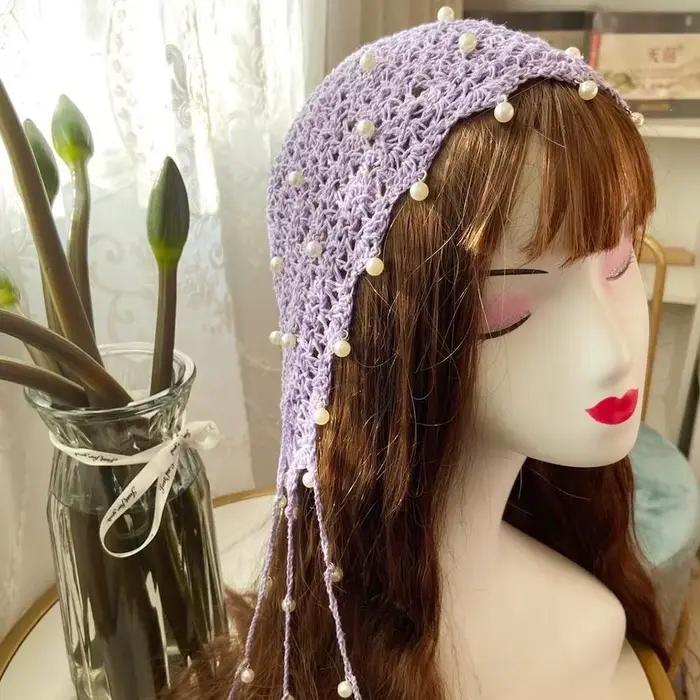 Chapeaux au crochet faits à la main, chapeau détectée y ethnique rétro sans bord, pompons en perles 