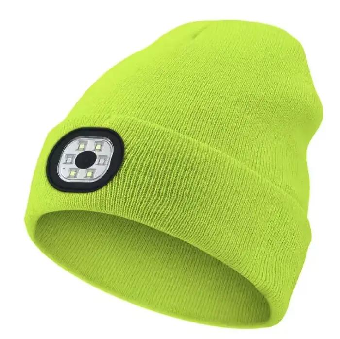 Bonnet lumineux à LED rechargeable par USB, unisexe, chaud, tricoté, avec lampe frontale intégrée po