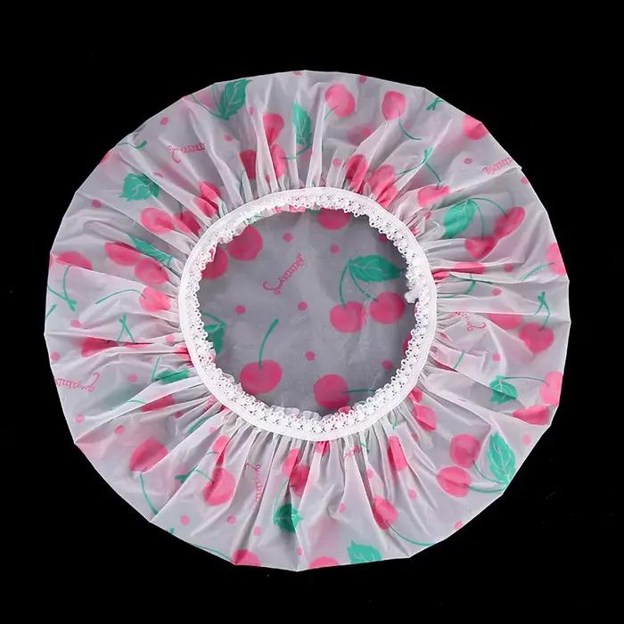 Bonnet de douche imprimé cerise/cœur, chapeau de bain réglable avec bande élastique, fournitures de 