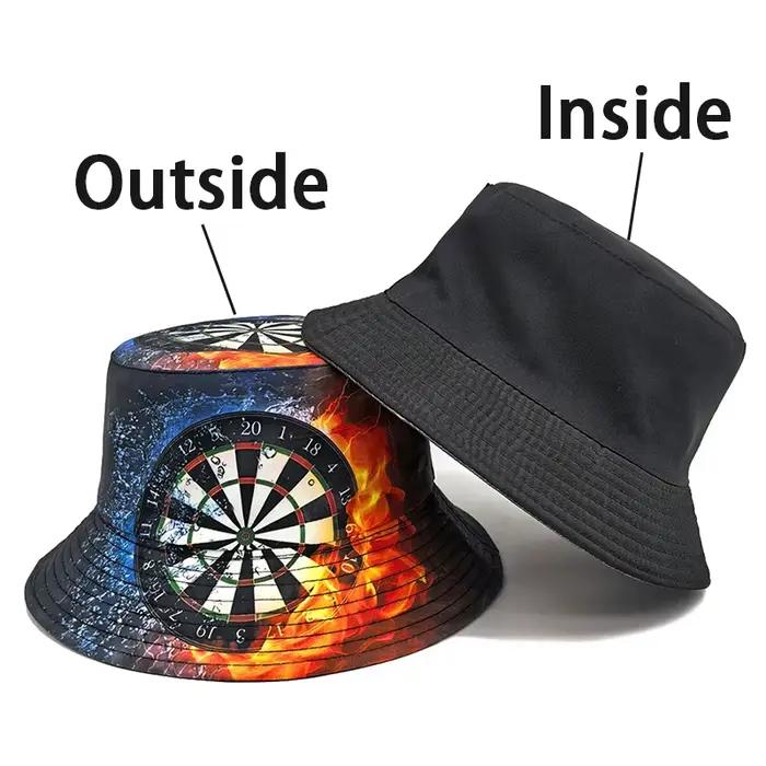 Chapeau Bob Imprimé Cible de Fléchettes, Motif Arc et Flèches, Chapeaux de Pêcheur Réversibles Doubl