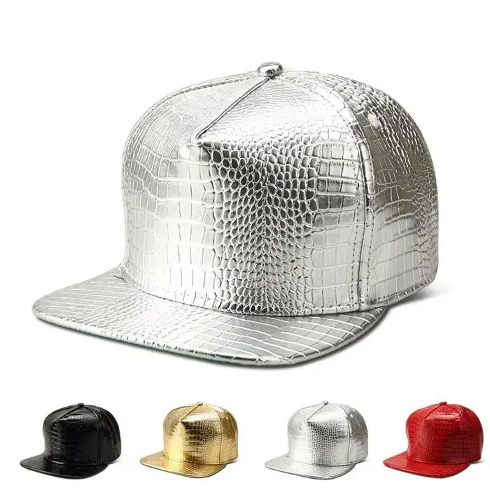 Casquette de baseball en cuir PU doré avec motif crocodile et peau de serpent, visière plate, surfac