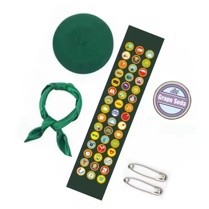 Ensemble de 5 pièces de costume de scout pour femme avec béret vert, écharpe, nœud papillon pour fêt