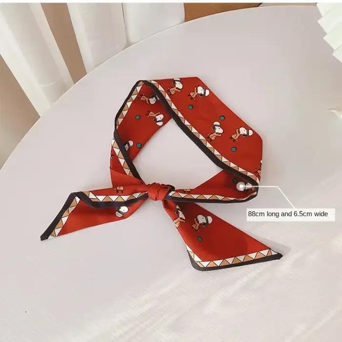 Bandeau pour cheveux Snoopy en satin vintage, style dessin animé, avec long nœud à nouer, pour femme