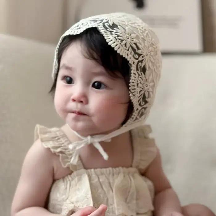 Chapeau de princesse en dentelle brodée de fleurs, en tissu maillé, ajouré, pour bébé, nouveau-né, a