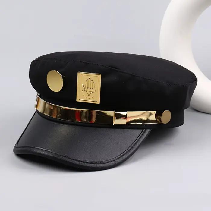 Chapeau léopard vintage hip-hop à rivets, style punk gothique Y2K, béret noir et argenté à calotte p