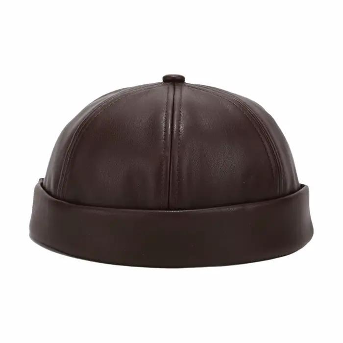 Nouveau chapeau de propriétaire rond sans bords en cuir réglable couleur unie chapeau en peau de Mel