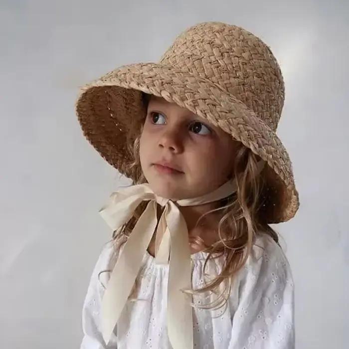 Chapeau de paille à large bord pour femmes, chapeau de soleil tissé d'été, chapeau de plage à bord s