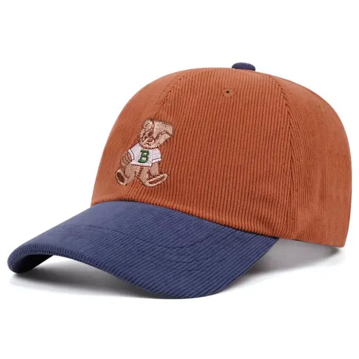 Casquette de baseball en velours côtelé brodée ours mignon pour hommes et femmes en automne et en hi