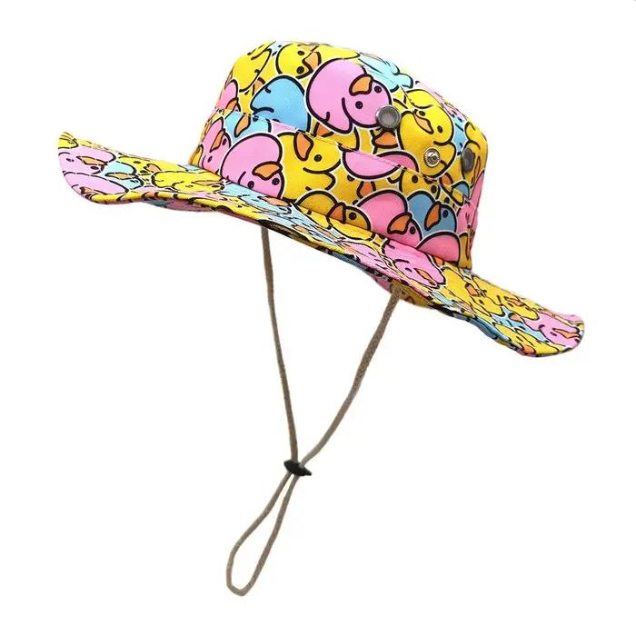 Chapeau Bob Canard Jaune Mignon pour Hommes et Femmes - Casquette de Pêche Anti-UV d'Été avec Sangle