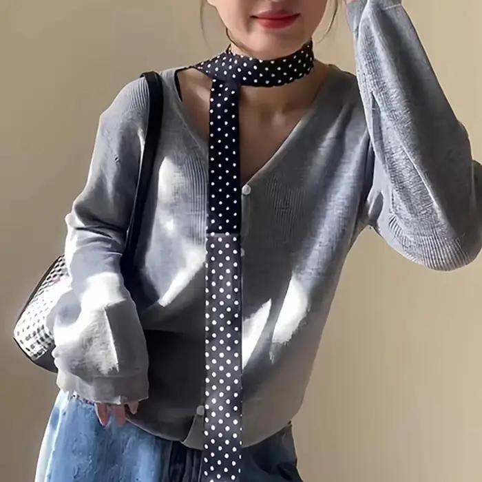 Écharpe longue et étroite pour femmes, sac à cravate à pois, bandeau en ruban, ras du cou, banderole
