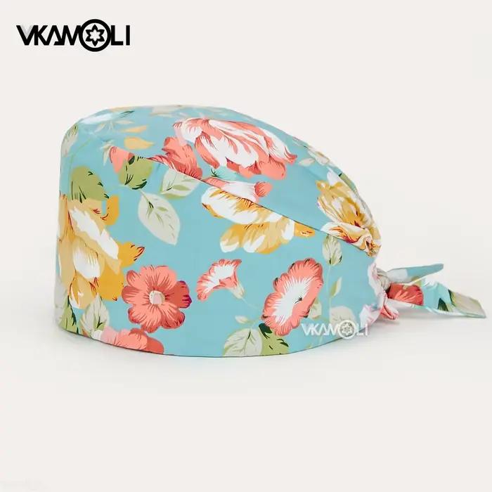 Chapeaux à imprimé floral pour femmes, couvre-chef pour personnel de service de santé, casquettes ré