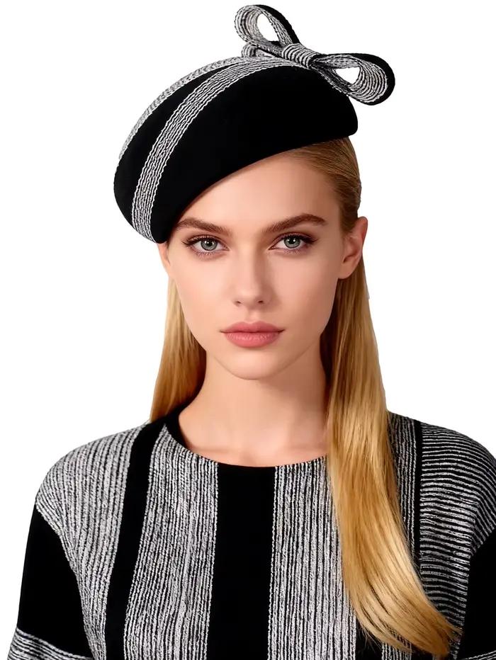 Chapeau bibi élégant en feutre de laine noir pour femmes, idéal pour le Kentucky Derby, les réceptio