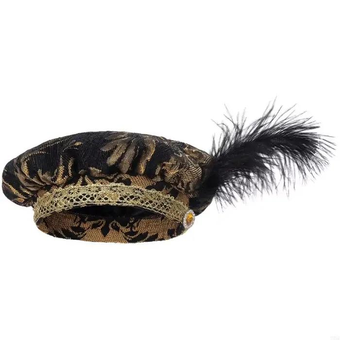 Y3NE – chapeau Tudors médiéval, chapeau à muffins casquette plate pour fête d'halloween